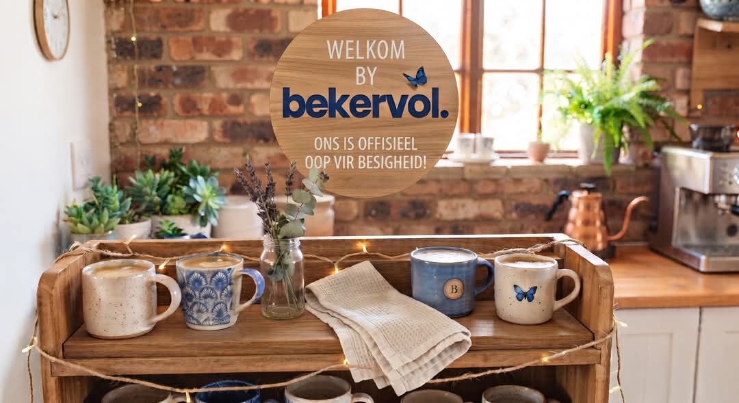 bekervol bekers — wit en blou, windpomp-reeks en geskenkverpakking